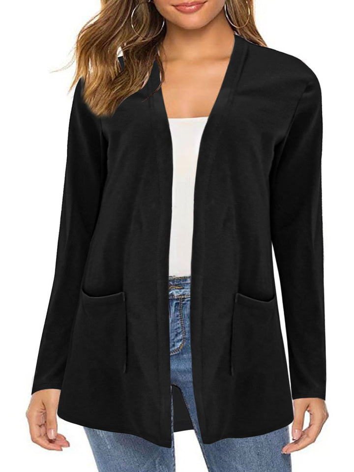 Ladies Long Sleeve Cardigan with Practical Pockets and Open Cut Lune London