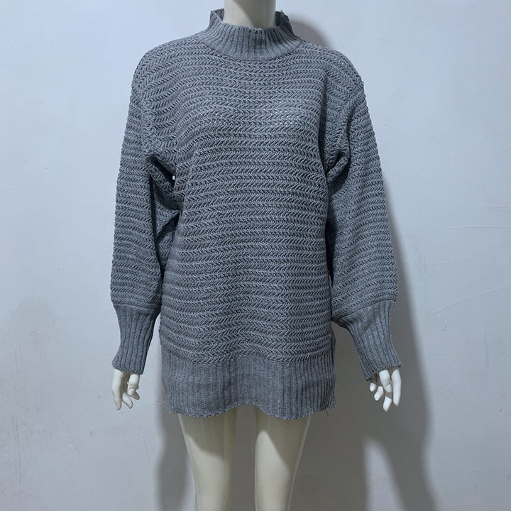 Casual knit sweater for women with high collar and voluminous sleeves Lune London