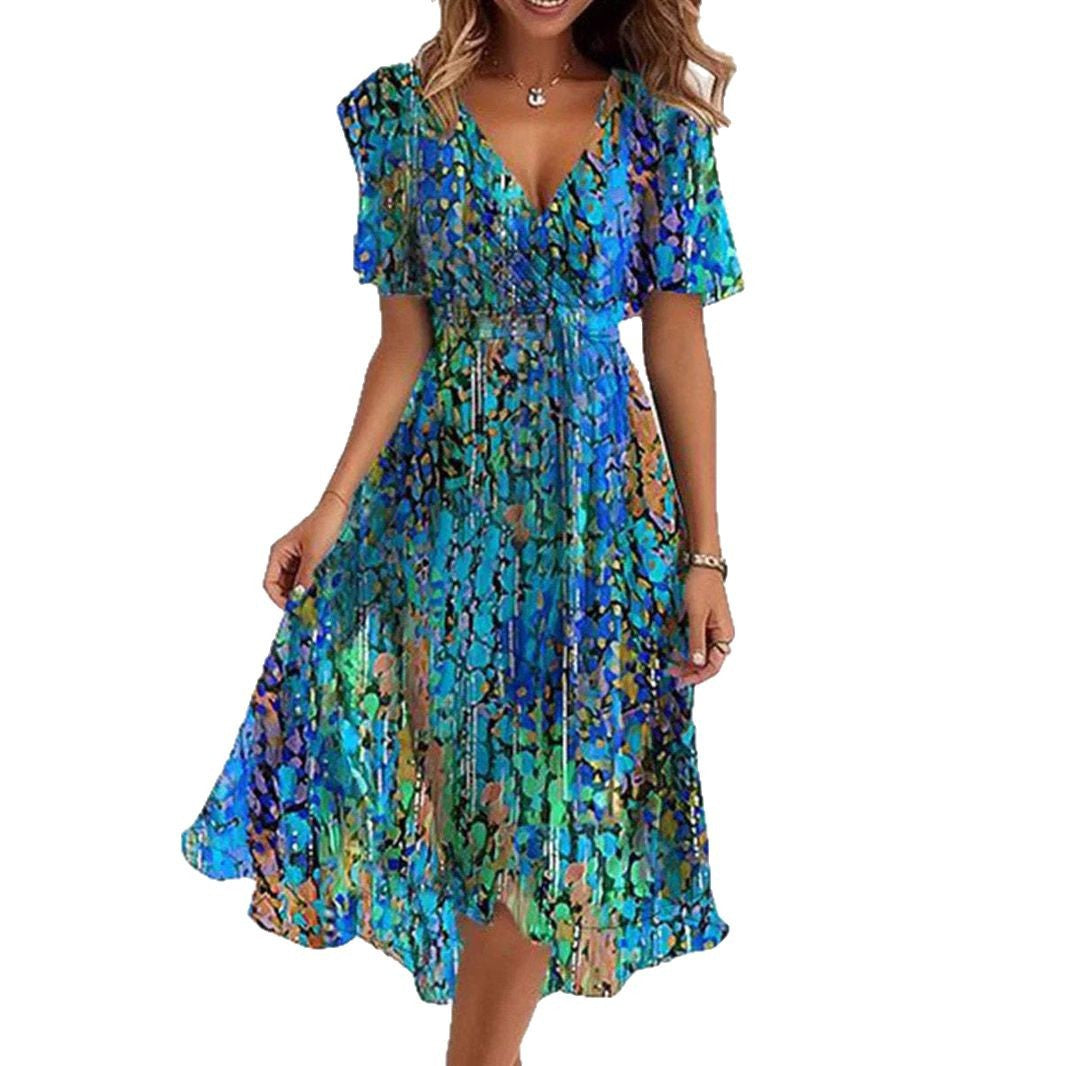 Ladies Elegant A-Line Maxi Dress with Short Sleeves Lune London