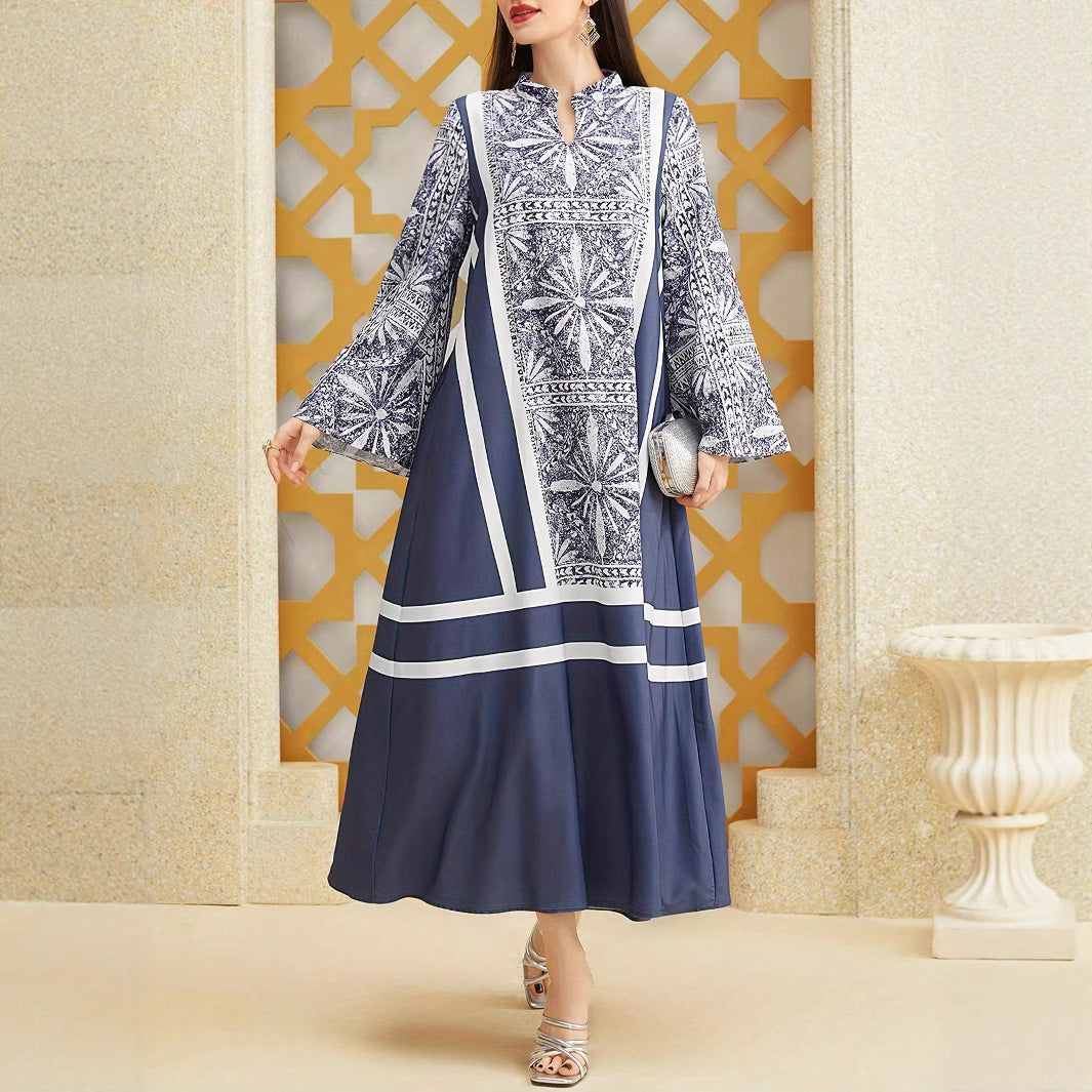Maxi dress for women with elegant high neck and flared sleeves Lune London