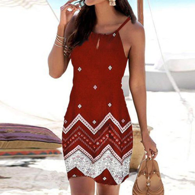 Robe mini d'été pour femmes avec un imprimé tribal sophistiqué et des bretelles réglables Chic & Stil
