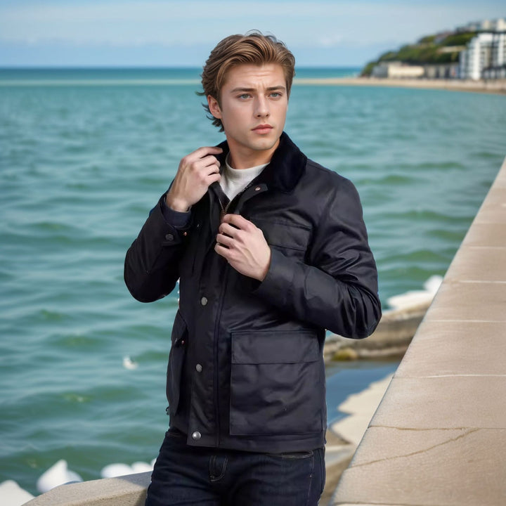 Fashionable and functional men's transitional jacket with high collar Lune London