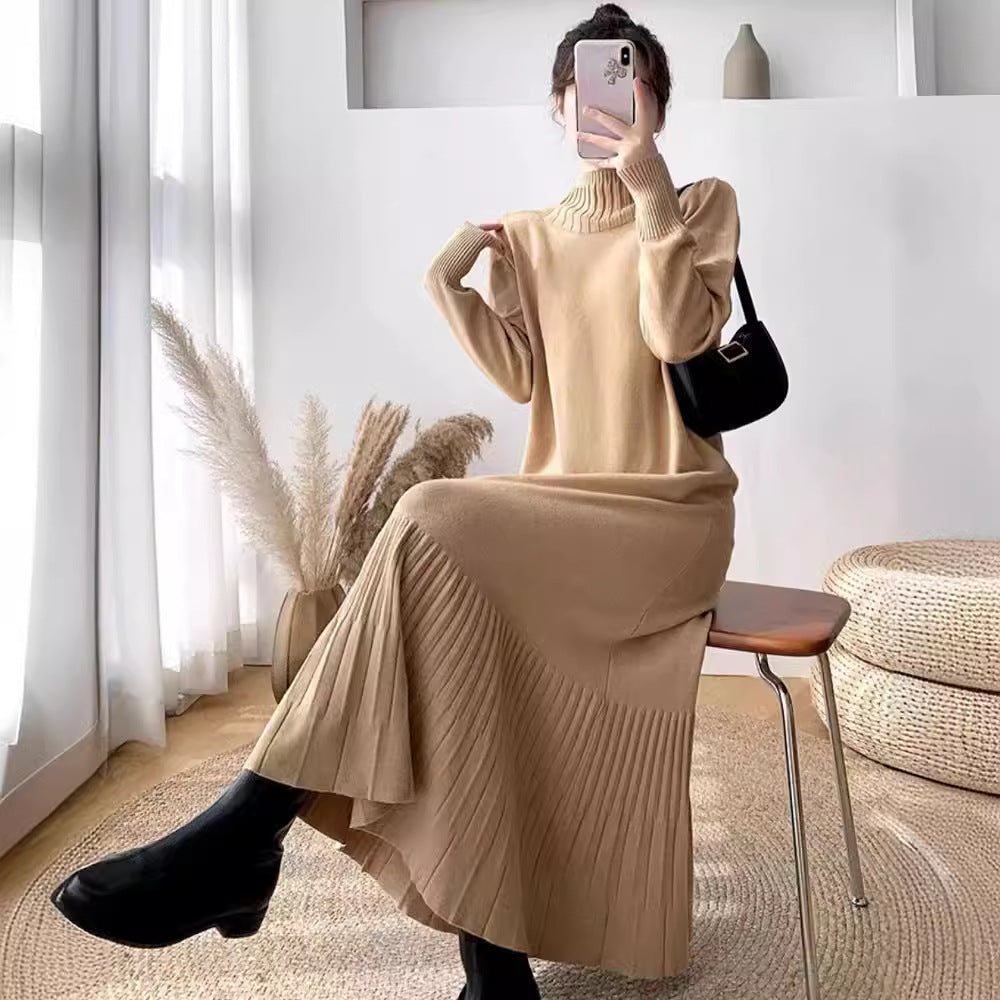 Knit dress for women with ribbed structure and waistband Lune London