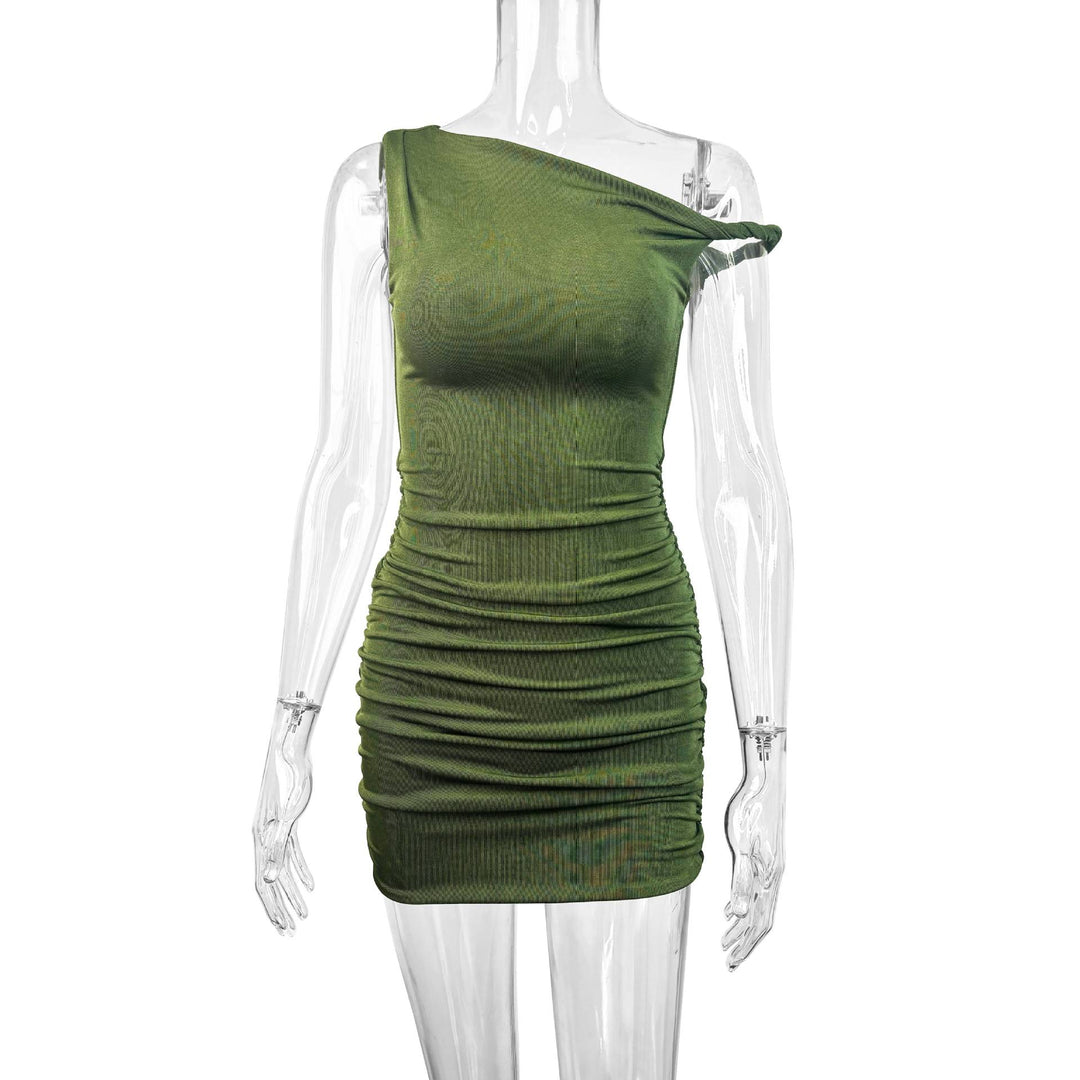 Ladies Glamorous Wrap Mini Dress with Asymmetrical Neckline and Delicate Ruffle Details Lune London