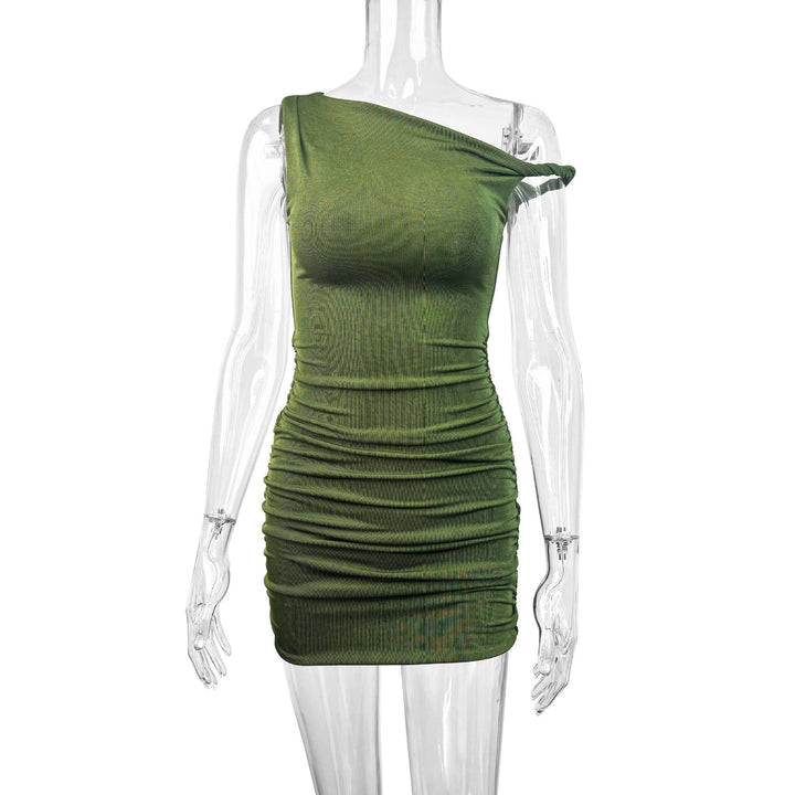 Ladies Glamorous Wrap Mini Dress with Asymmetrical Neckline and Delicate Ruffle Details Lune London