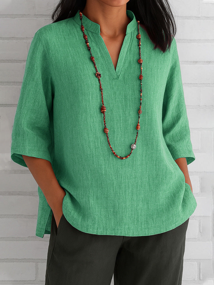 Casual blouse for women with V-neck and side pockets Lune London