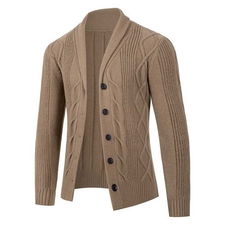 Men's knitted cable pattern jacket with chic and stylish button placket