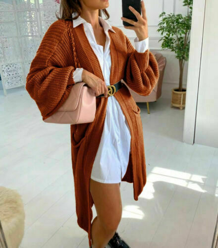 Ladies Long Sweater Coat with Large Pockets Lune London