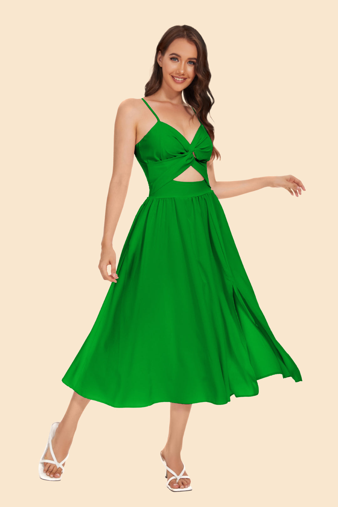 Women's two-piece ensemble with elegant knot-free blouse and flowing skirt with slit Lune London