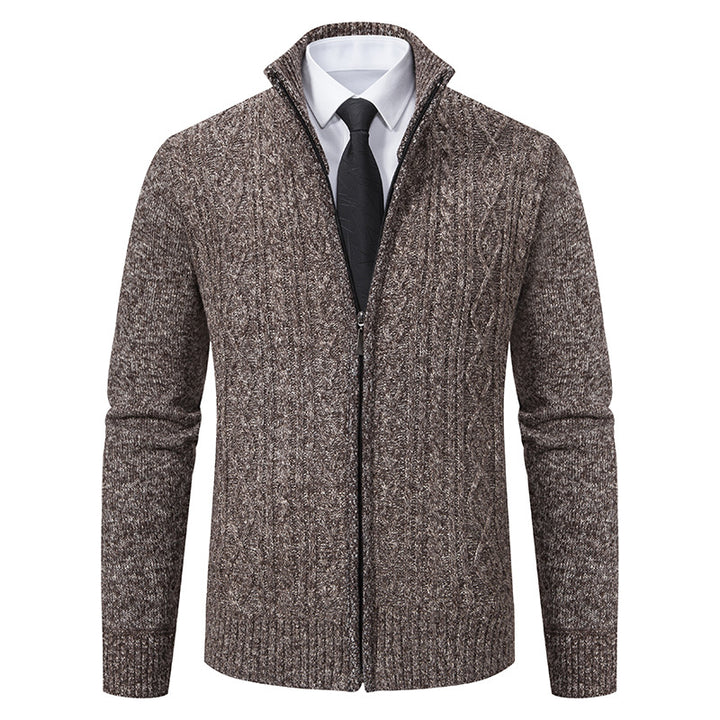 Knitted jacket for men with high collar and zipper Lune London