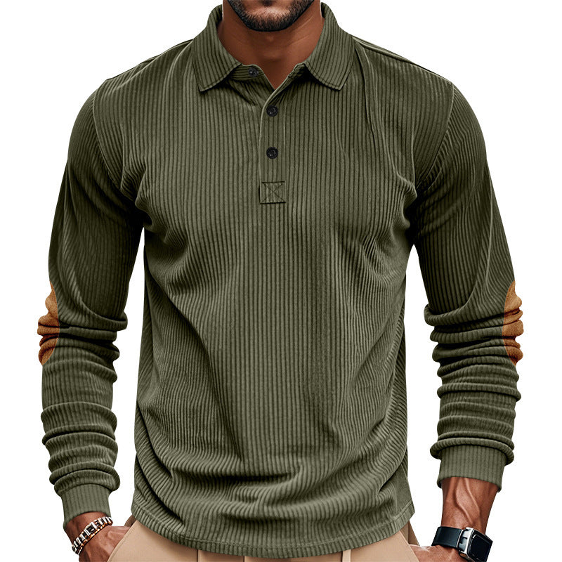 Men Casual Corded Sweater with Leather Trim Lune London