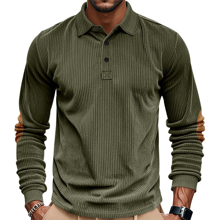 Men Casual Corded Sweater with Leather Trim Lune London