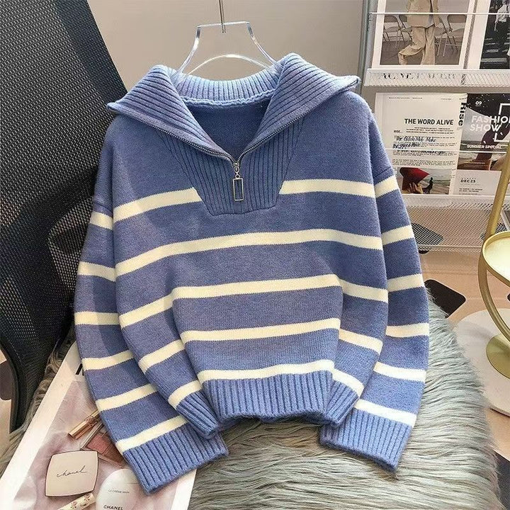 Pull en tricot décontracté pour femme avec col montant et fermeture éclair Chic & Stil