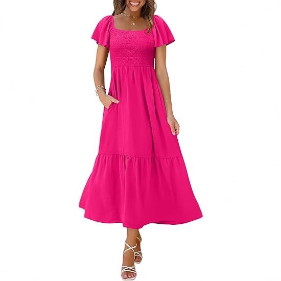 Maxi dress for women with thin straps and voluminous ruffles Lune London