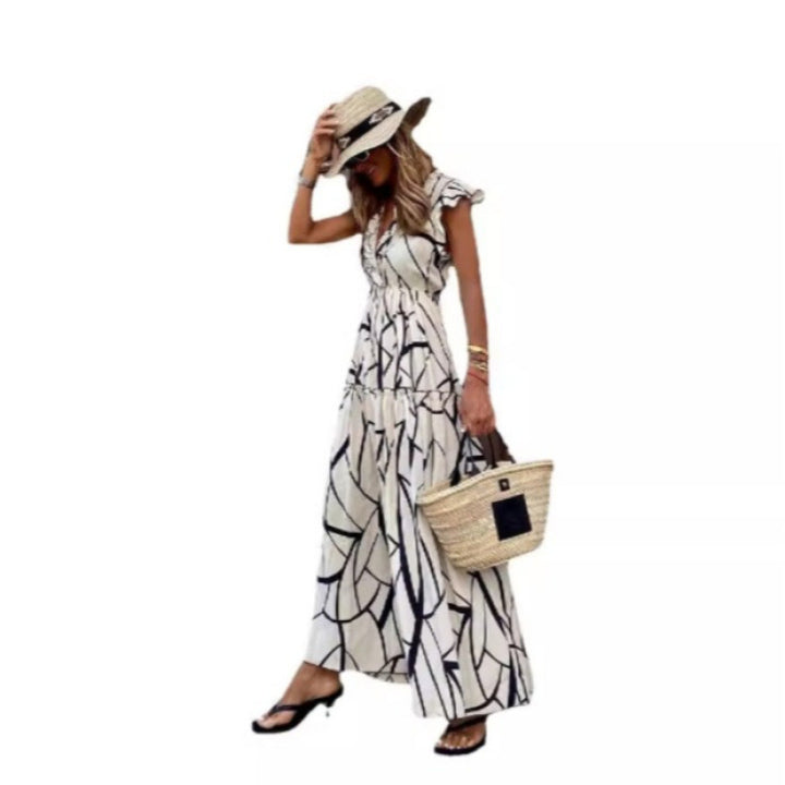 Lune London Flowy A-line Maxi Dress for Women with Ruffled Sleeves