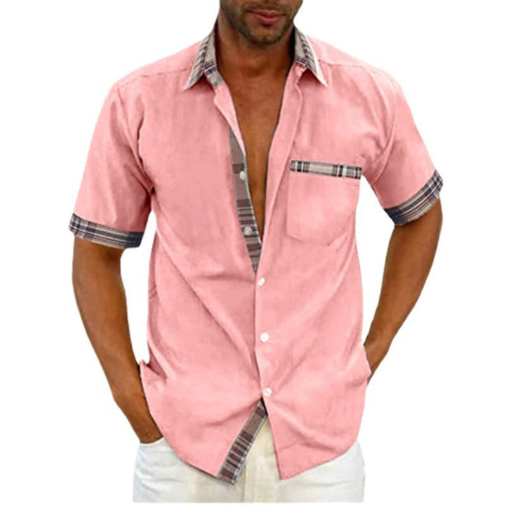 Men's Casual Short Sleeve Button-Up Shirt with Checked Accent Lune London