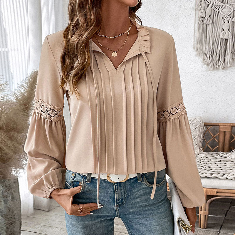 Elegant blouse for women with ruffle details and fine pleats Lune London