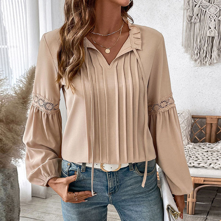 Elegant blouse for women with ruffle details and fine pleats Lune London