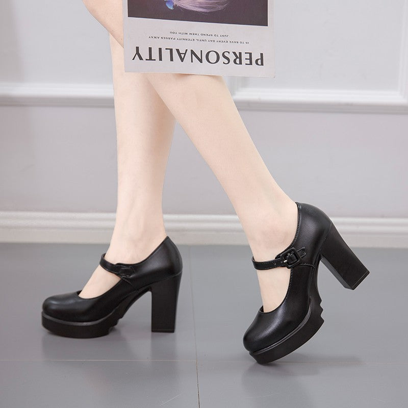 Women's Elegant Mary Jane Pumps with Decorative Strap and Comfortable Block Heel Lune London