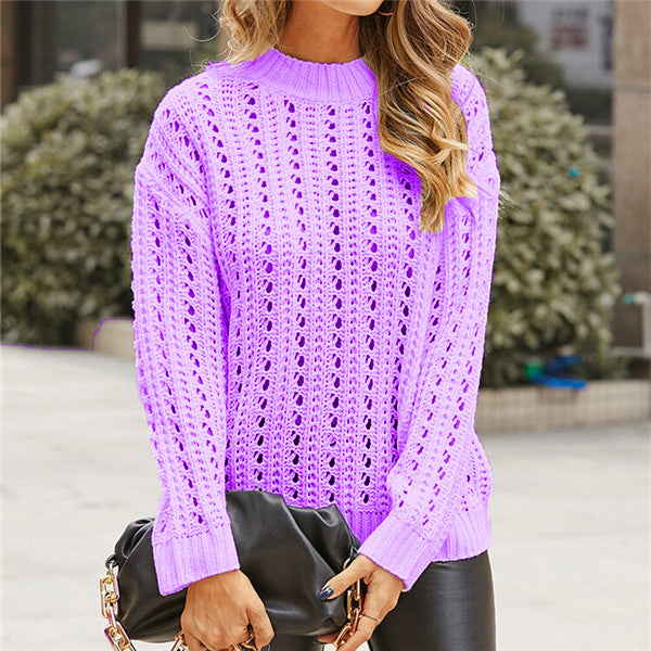 Lightweight knit sweater for women with lace pattern and modern high collar Lune London