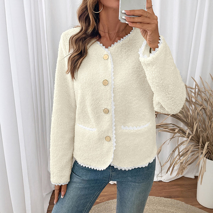 Soft teddy jacket for women with lace decoration Lune London