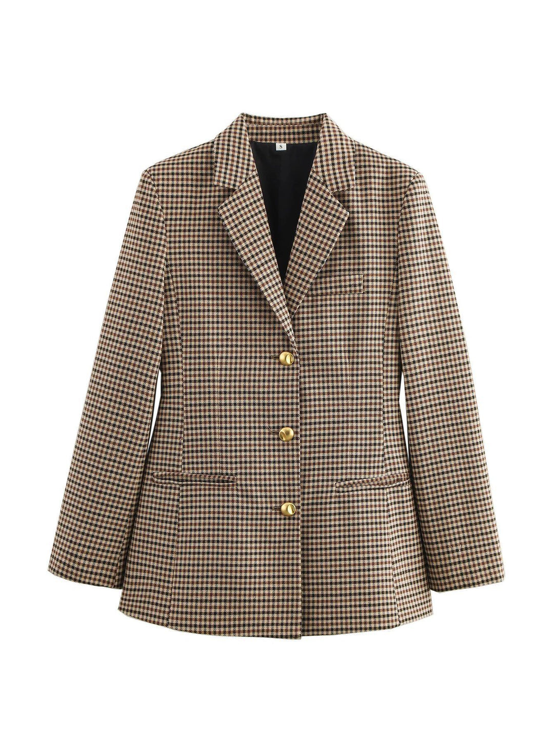 Plaid blazer for women with gold buttons and practical pockets Lune London