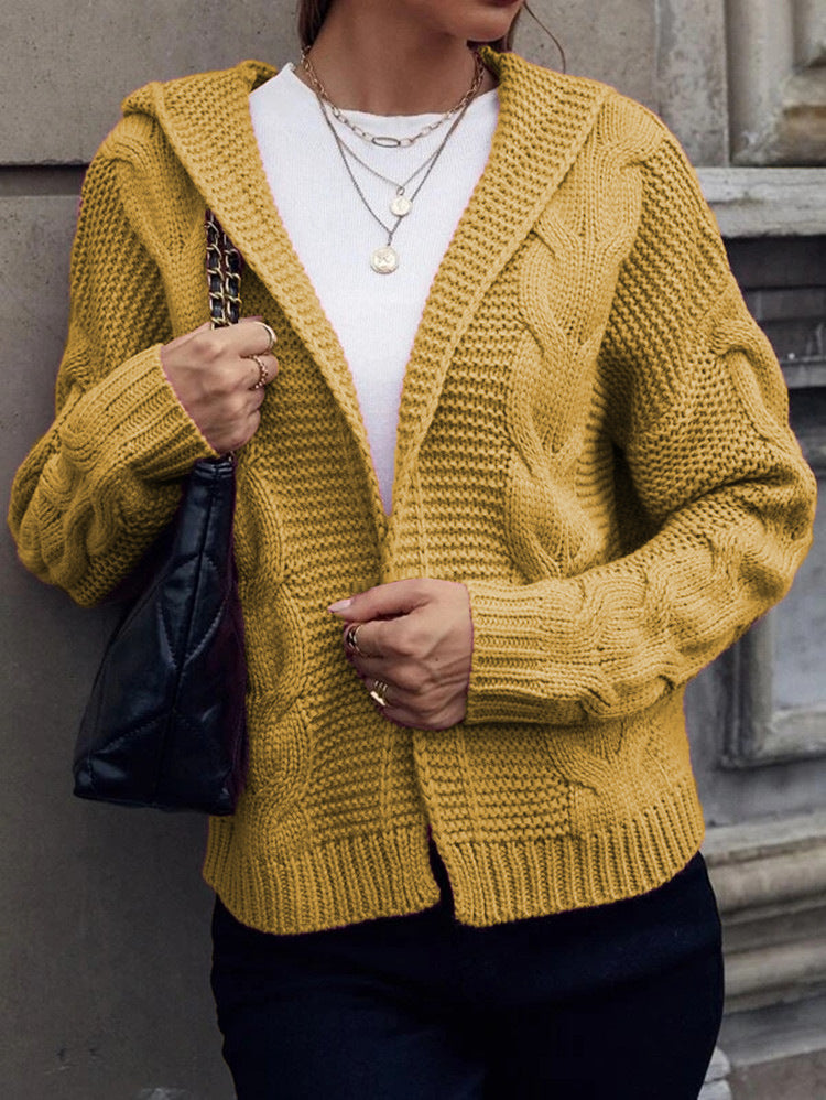 Cardigan tricot épais pour femmes avec capuche et motif de câble texturé Chic & Stil
