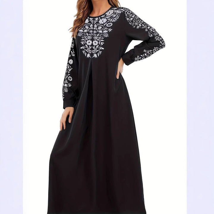 Maxi dress for women with artistic embroidery and elegant long sleeves Lune London
