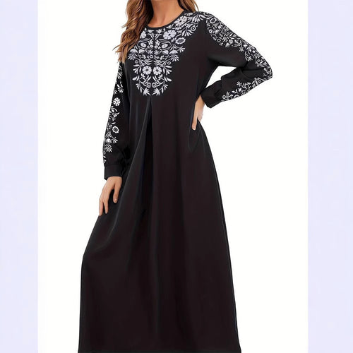 Maxi dress for women with artistic embroidery and elegant long sleeves Lune London