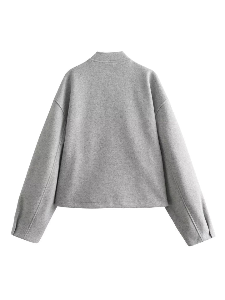 Casual transition jacket for women with high collar and asymmetrical cut Lune London