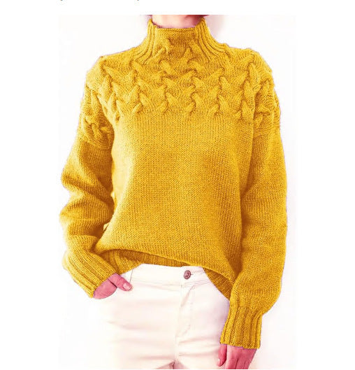 Knit sweater for women with high collar and trendy twisted pattern Lune London