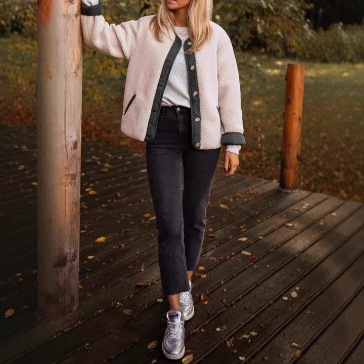Ladies reversible comfortable jacket with quilted lining and practical pockets Lune London