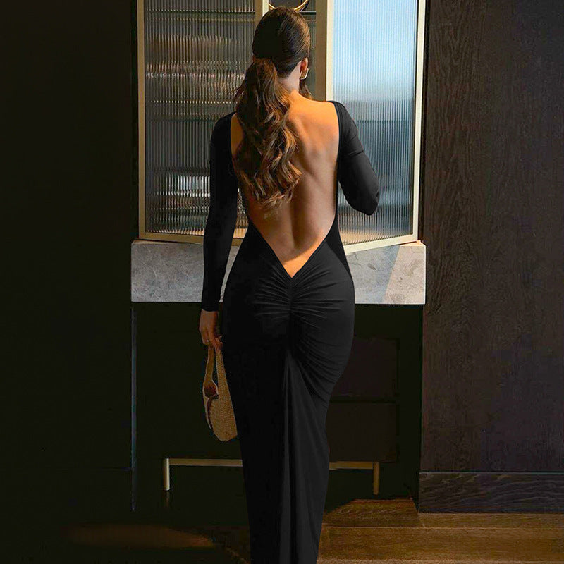 Elegant long dress for women with refined gathered effect Lune London