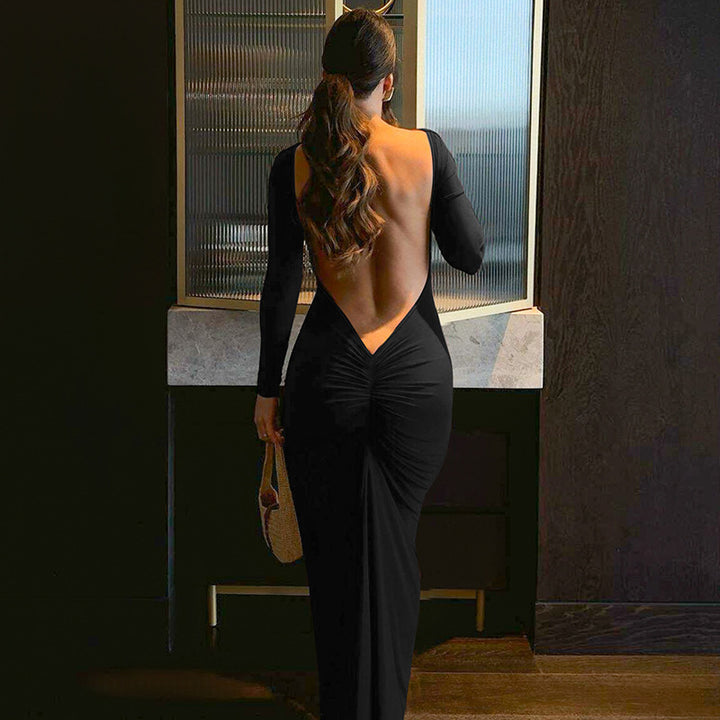 Elegant long dress for women with refined gathered effect Lune London