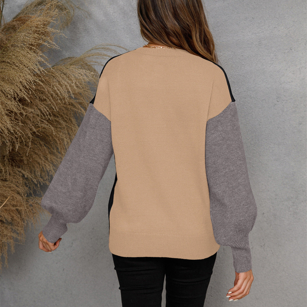 Pull décontracté pour femmes avec patte de boutonnage et manches contrastées Chic & Stil