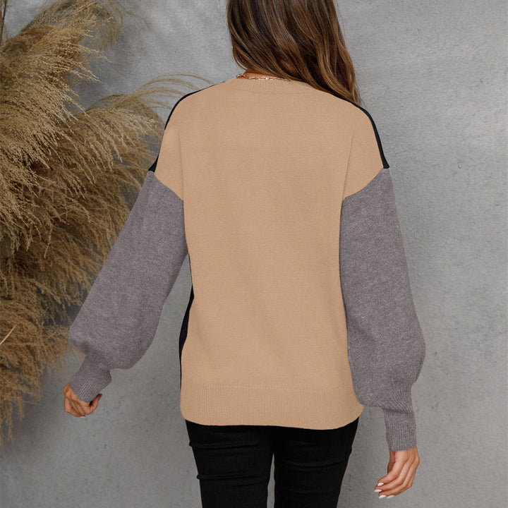 Pull décontracté pour femmes avec patte de boutonnage et manches contrastées Chic & Stil