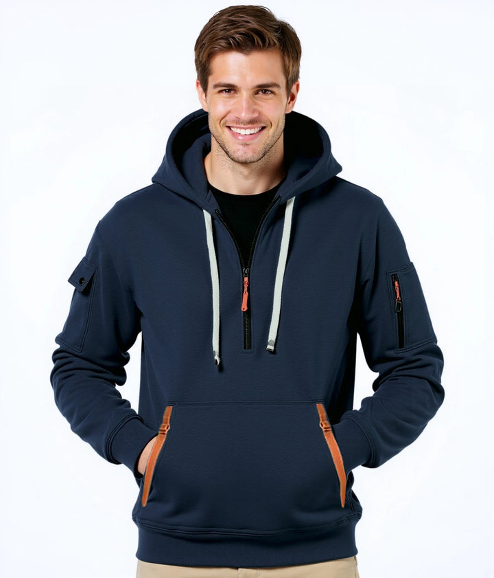 Fashionable men's hoodie with an innovative pocket solution Lune London