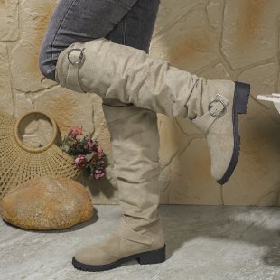 Over-the-knee boots for women in soft suede with decorative buckle detail Lune London