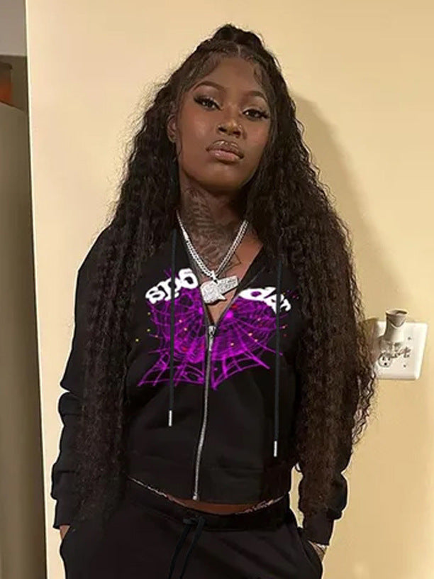 Women’s hoodie with a unique spider web design and a catchy graphic print Lune London