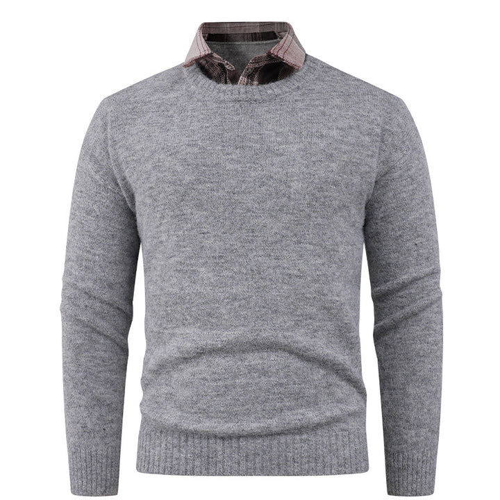 Men's Fine Crew Neck Sweater with Integrated Shirt Collar Lune London