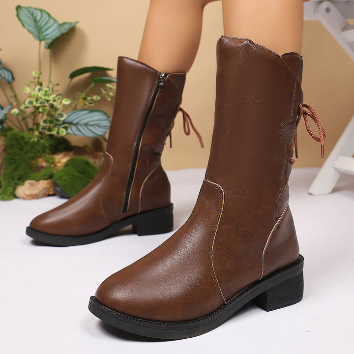 Fashionable ladies' boots with laces and side zipper Lune London