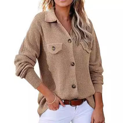 Waffle knit button pullover for women Lune London