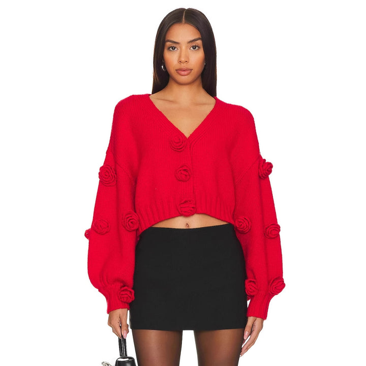 Playful cropped sweater for women with floral appliqués Lune London