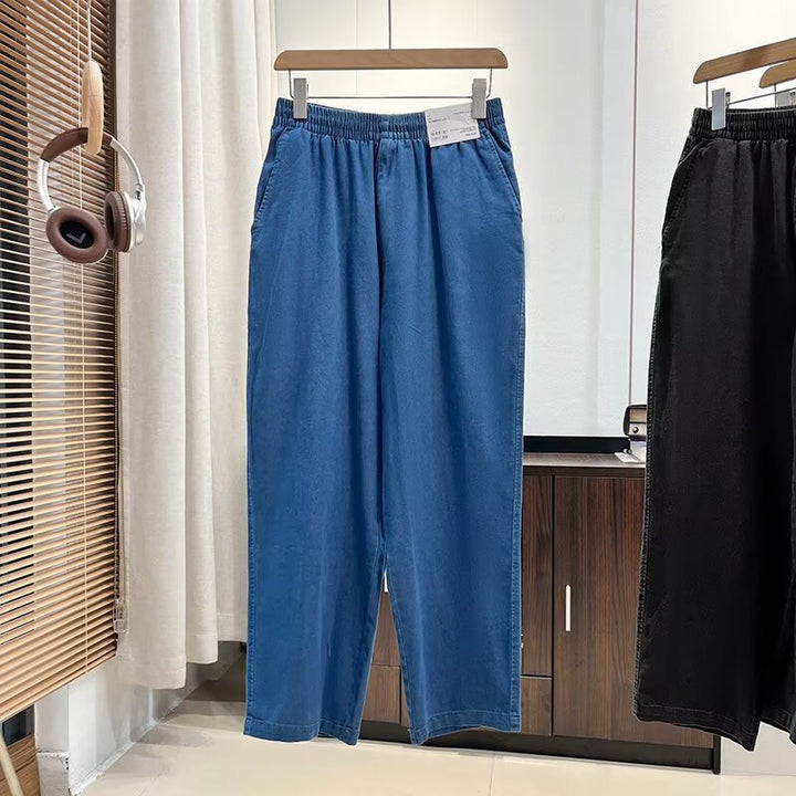 Pantalon en jean large et confortable pour femme avec taille élastique Chic & Stil