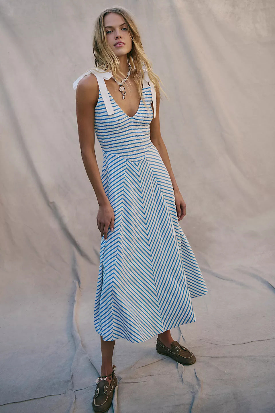Ladies Maxi Summer Dress with playful straps and elegant V-neck