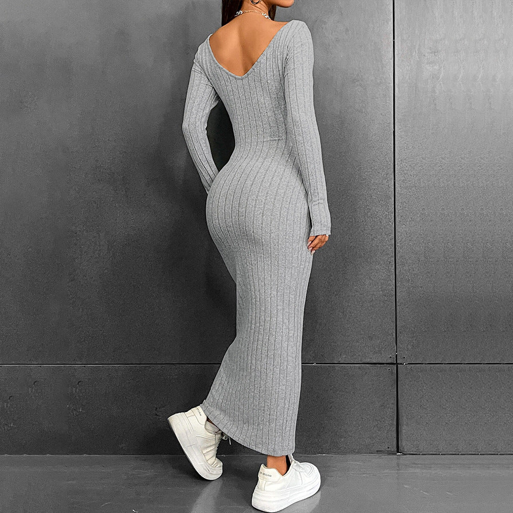 Robe tricotée ajustée à manches longues pour femmes Chic & Stil
