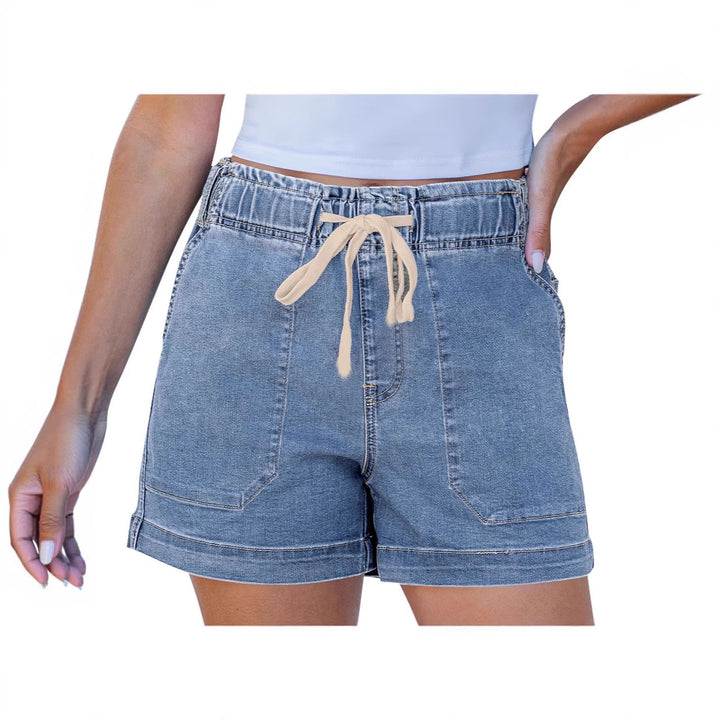 Ladies comfortable denim shorts with elastic waistband and practical pockets Lune London