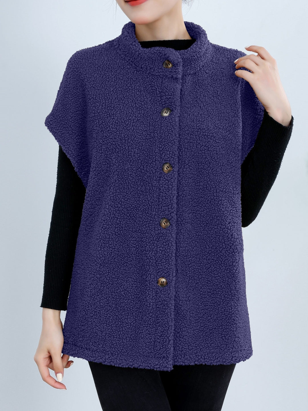 Ladies Cozy Cardigan with Buttons and Chic High Collar