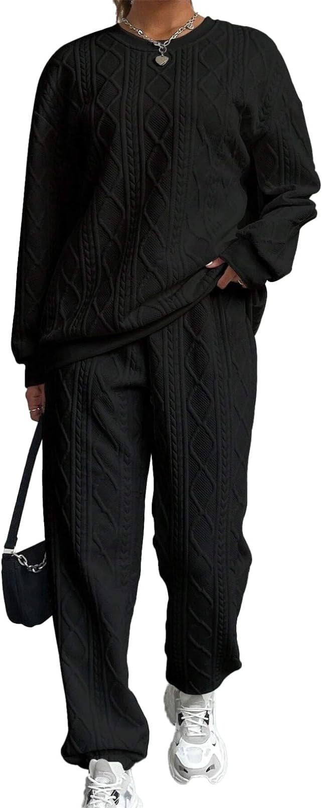 Women's comfortable knit loungewear set with chic and stylish texture