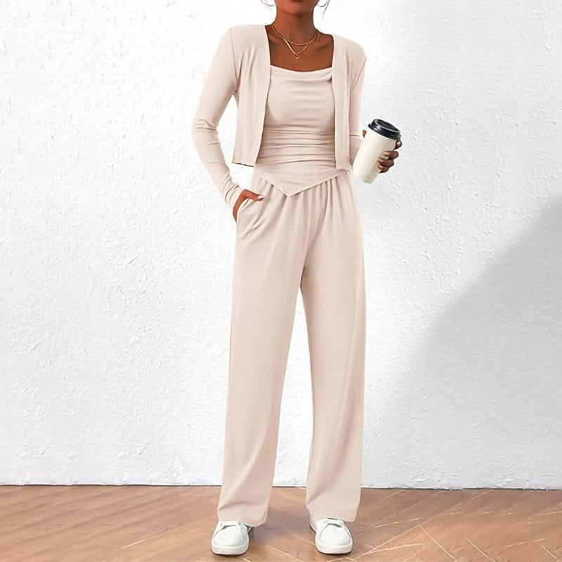 Women Comfortable Jumpsuit with Sleeveless Blouse and Open Cardigan Lune London